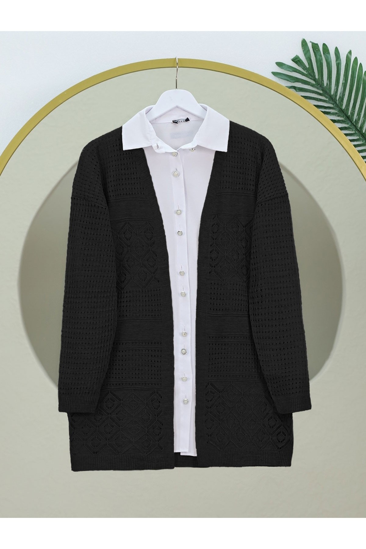 Ajurlu Mevsimlik Triko Hırka  -Siyah