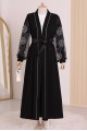 Kolları İnci Taş Detaylı Tesettür Abaya -Siyah