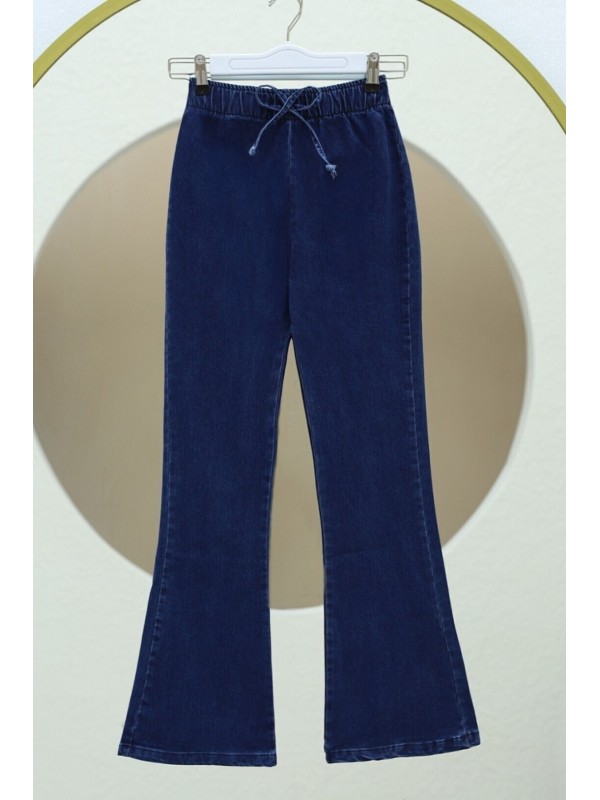 İspanyol Paça Bağcık Detaylı Kot Pantolon  -İndigo