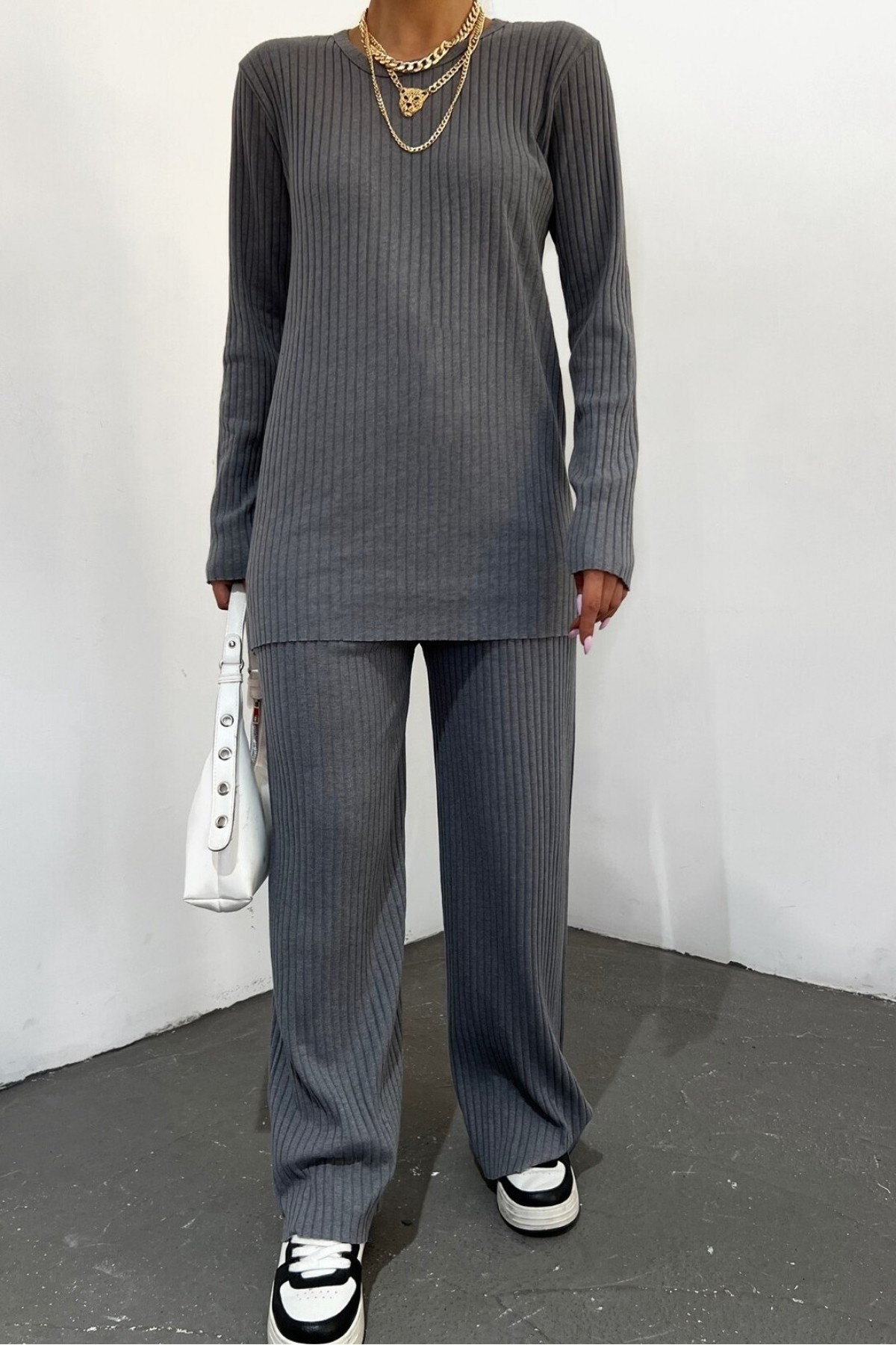 Bisiklet Yaka Kaşkorse Takım -Gri