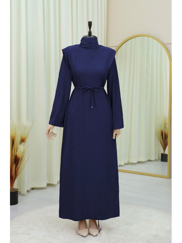 Omuzu Vatkalı Bağcıklı Bürümcük Elbise -Laci