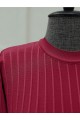 Yuvarlak Yaka İnce Çizgili Triko Tunik -Bordo