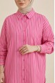 Çizgili Yırtmaçlı Salaş Linda Gömlek -Fuşya