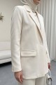 Cepli Tek Düğmeli Likralı Ceket  -Krem