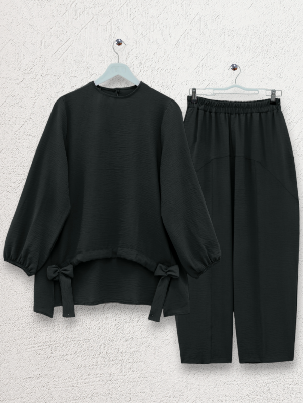 Önden Büzmeli Şalvar Pantolon Ayrobin Salaş Takım -Siyah