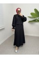 Bebe Yaka Fistolu Kolu Lastikli Bluz-Kloş Etek Takım -Siyah