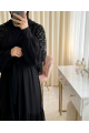 Kesme Boncuklu Kemerli İkili Abaya Takım -Siyah