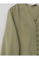 V Yaka Düğmeli Arkası Uzun Gömlek -Zeytin