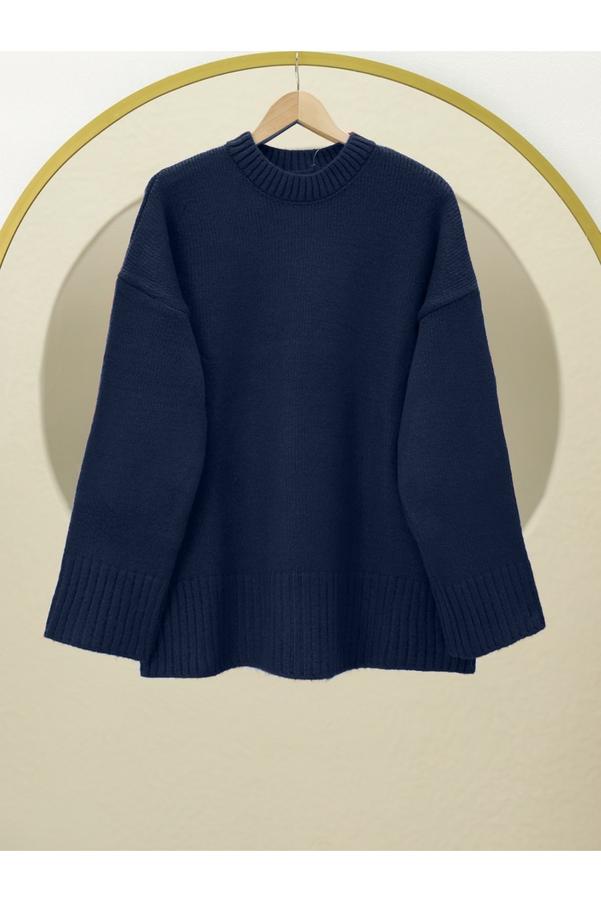 Bisiklet Yaka Eteği Fitilli Salaş Triko Kazak     -Laci