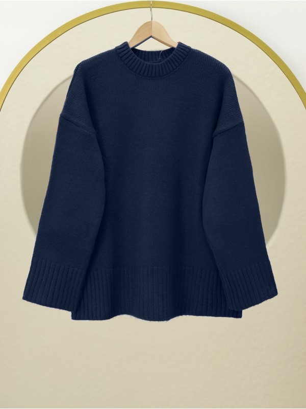 Bisiklet Yaka Eteği Fitilli Salaş Triko Kazak     -Laci