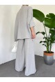 Çift Cepli Yarım Yarasa Kol Salaş Gömlek Takım -Gri