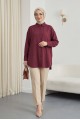 Düğmeli Salaş Viskon Gömlek -Bordo