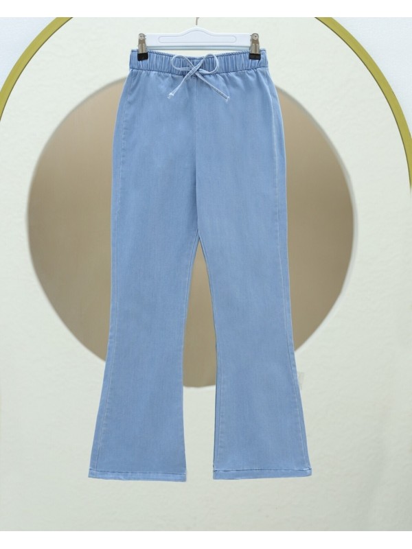 İspanyol Paça Bağcık Detaylı Kot Pantolon   -Açık Mavi