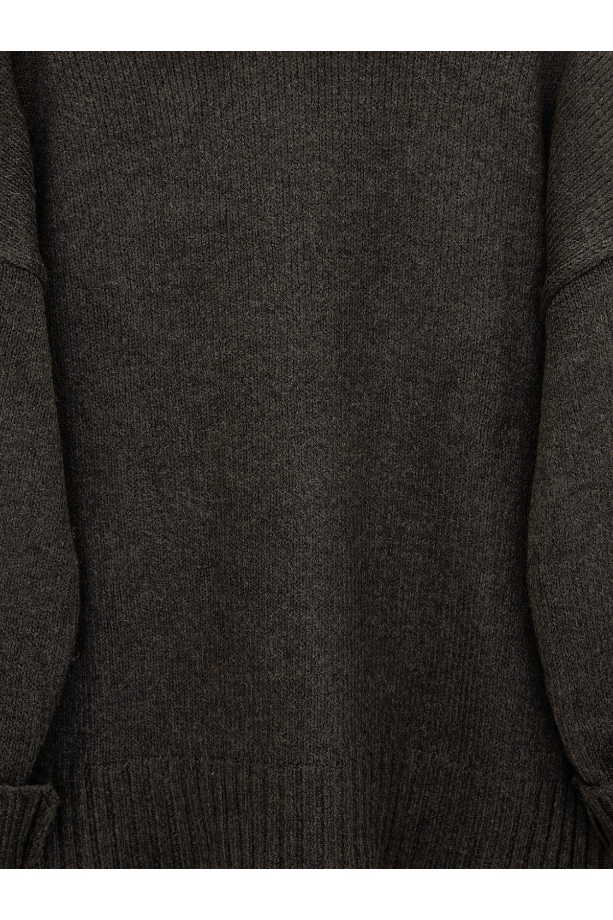 Bisiklet Yaka Eteği Fitilli Salaş Triko Kazak      -K. Kahve