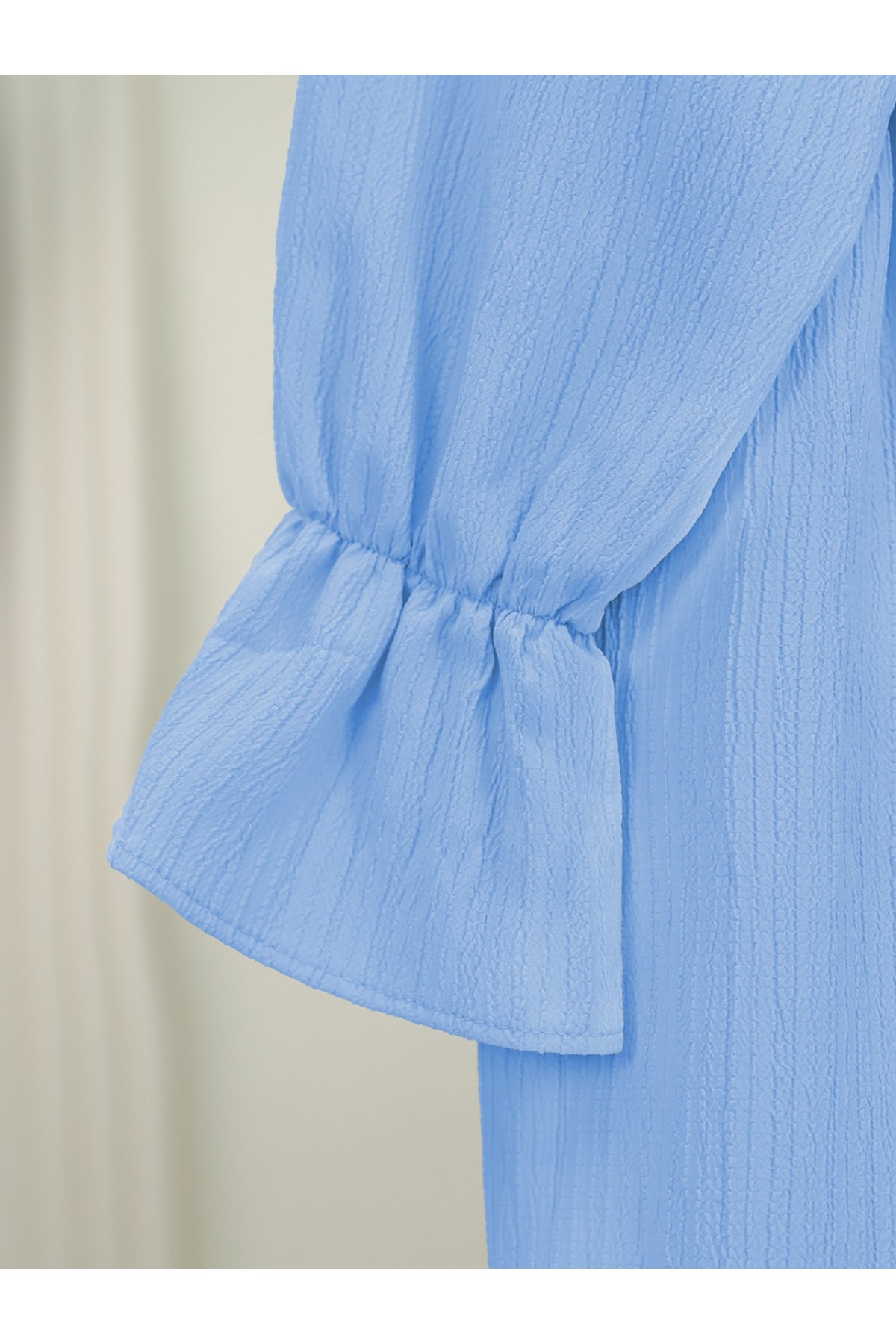 Önü Fırfırlı Bağlamalı Krinkıl Kimono   -Bebe Mavi