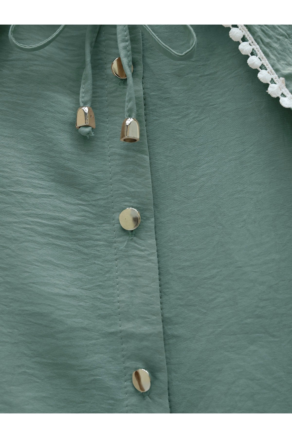 Bebe Yaka Dantelli Kolu Lastikli Gömlek -Mint