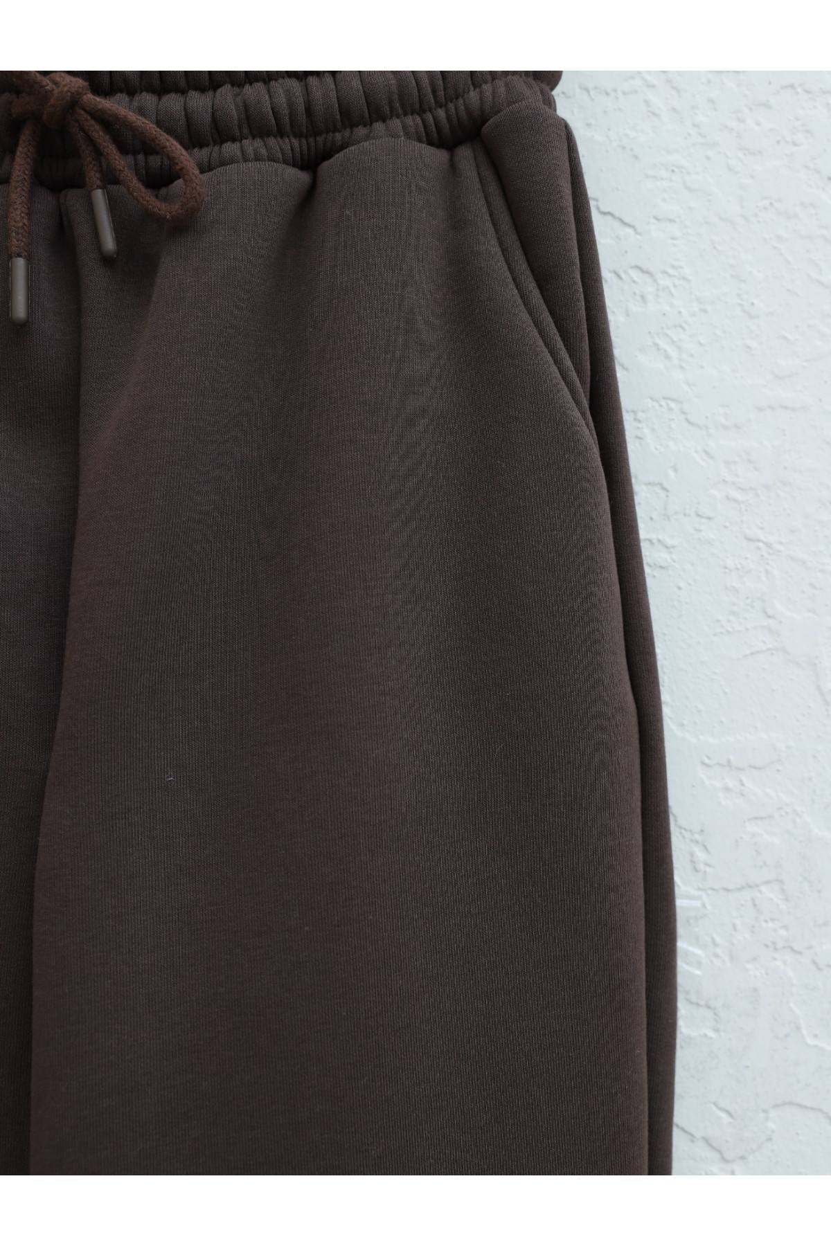 Beli Lastikli Cepli Şardonlu Eşofman Altı -Kahve