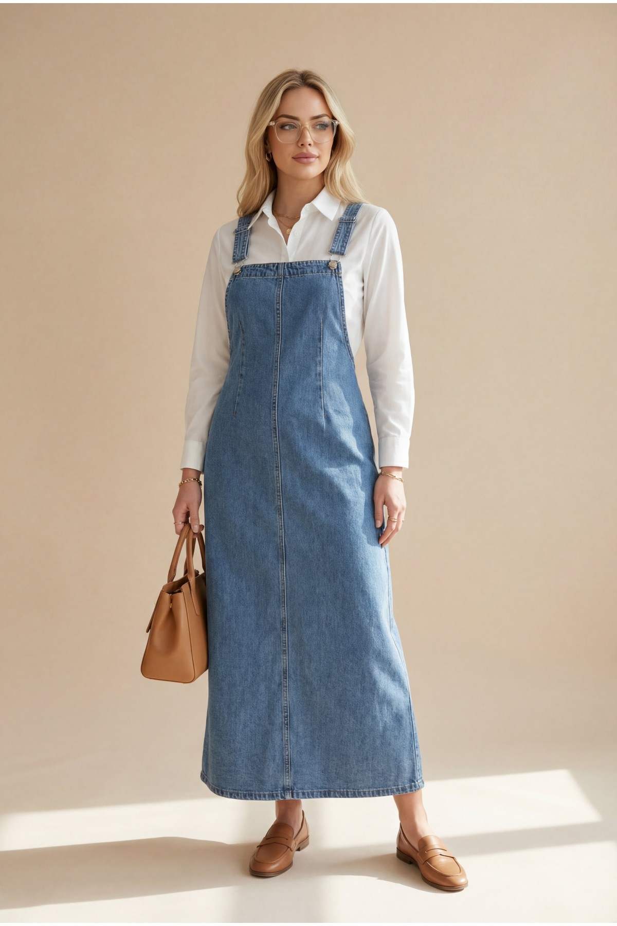 İnce Askılı Kot Jile    -Buz Mavi