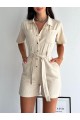 Balık Sırtı Şortlu Keten Salopet -Bej