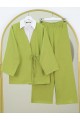 Önden Bağlamalı Pantolonlu Kimono Takım -Yağ Yeşili