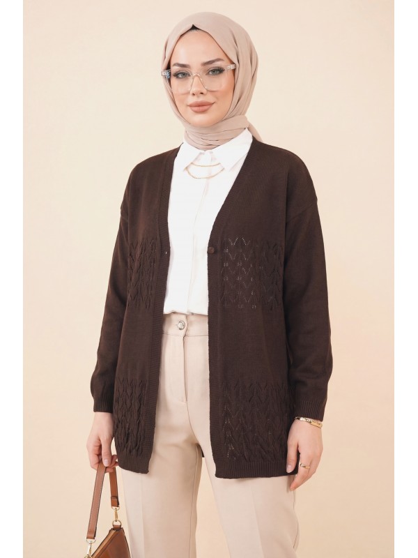 Araboy Ajurlu Triko Hırka -K. Kahve