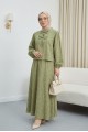 Kolu Lastikli Yakası Bağlamalı Etekli Jakar Takım   -Çağla Y.
