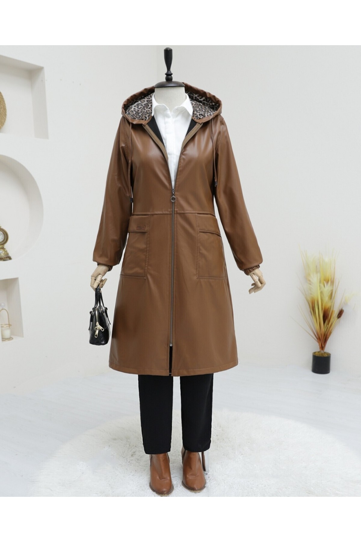 Torba Cepli Fermuarlı Suni Deri Kap -Taba