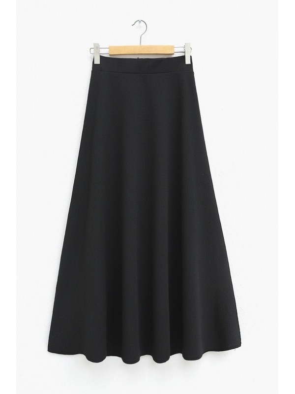 İthal Likralı Krep Kumaş Kiloş Çan Etek -Siyah