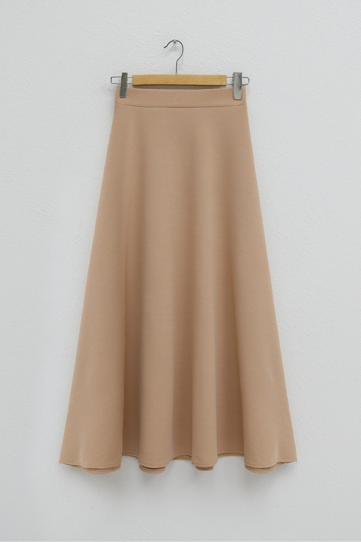 İthal Likralı Krep Kumaş Kiloş Çan Etek -Vizon