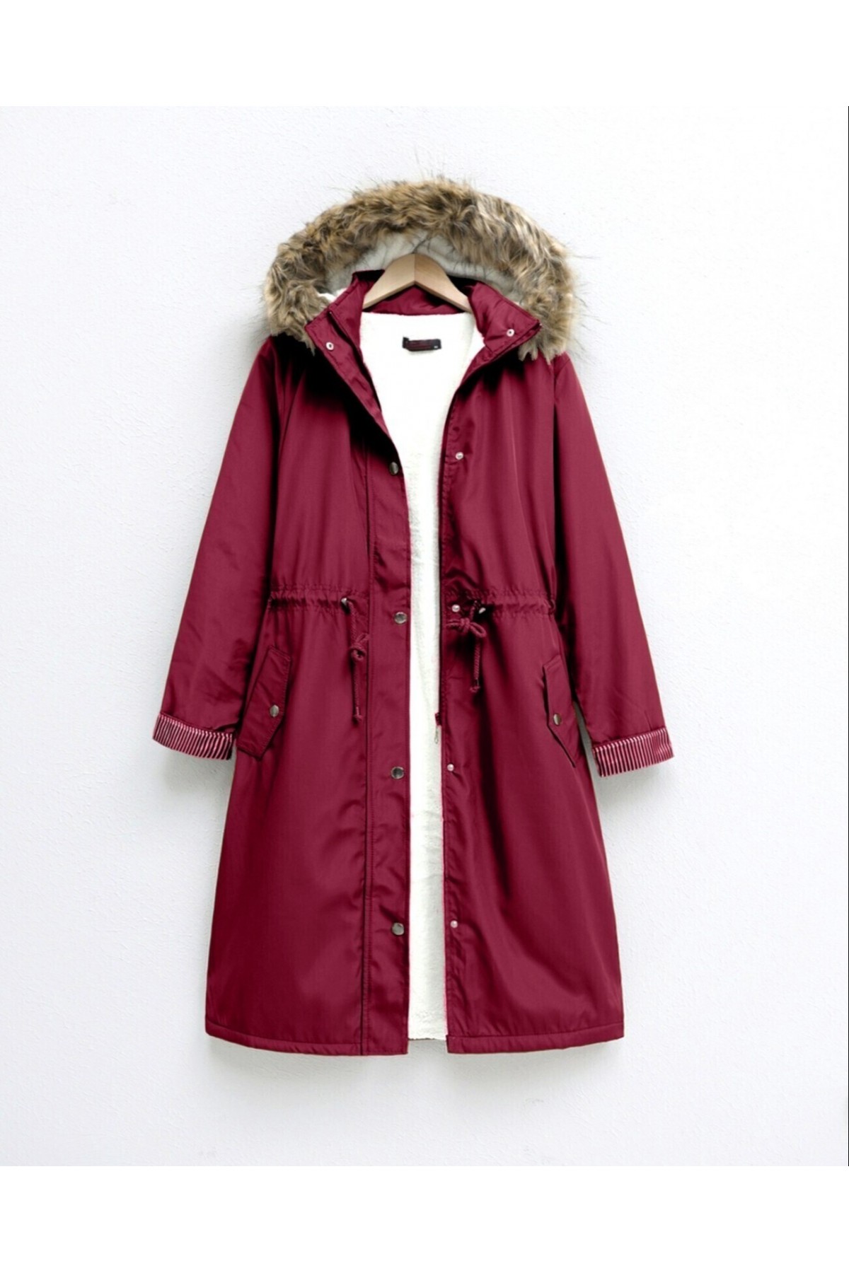 İçi Pelüş Çıkma Ķapşonlu Bondig Mont -Bordo