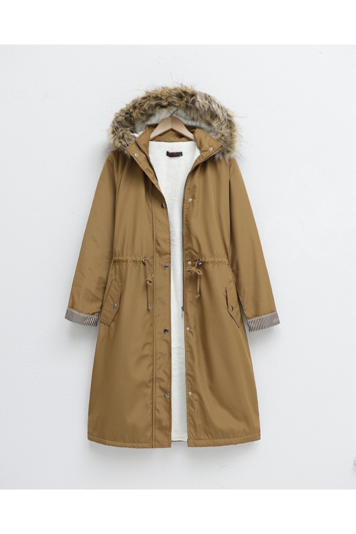 İçi Pelüş Çıkma Ķapşonlu Bondig Mont -Karamel