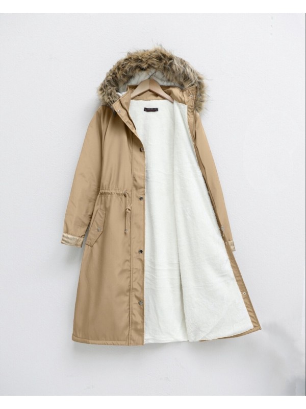 İçi Pelüş Çıkma Ķapşonlu Bondig Mont -Vizon