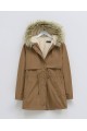 Bolero Detaylı Kürklü Kapşonlu İçi Peluşlu Mont -Taba