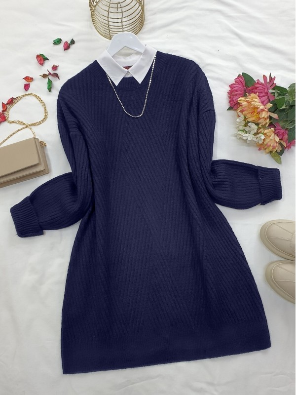 Bisiklet Yaka Baklava Desen Triko Kazak     -Laci