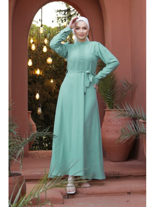 Çıma Detaylı Kemerli Ayrobin Elbise  -Çağla Y.