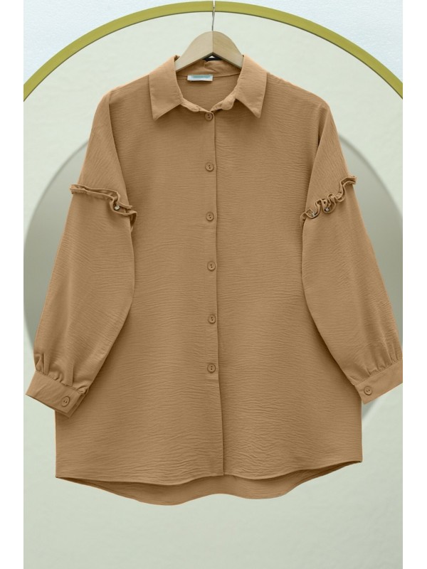 Kolları Taşlı Fırfırlı Salaş Ayrobin Tunik  -Tarçın