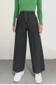 Duble Kumaş Beli Kuşaklı Bol Paça Pantolon -Siyah