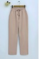 Beli Bağcıklı Dar Paça Pantolon -Bej