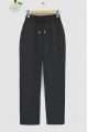 Beli Bağcıklı Dar Paça Pantolon -Siyah