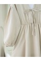 Yakası Bağlamalı Kolu Ve Beli Lastikli Müslin Elbise -Taş