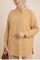Çizgili Yırtmaçlı Salaş Linda Gömlek -Hardal