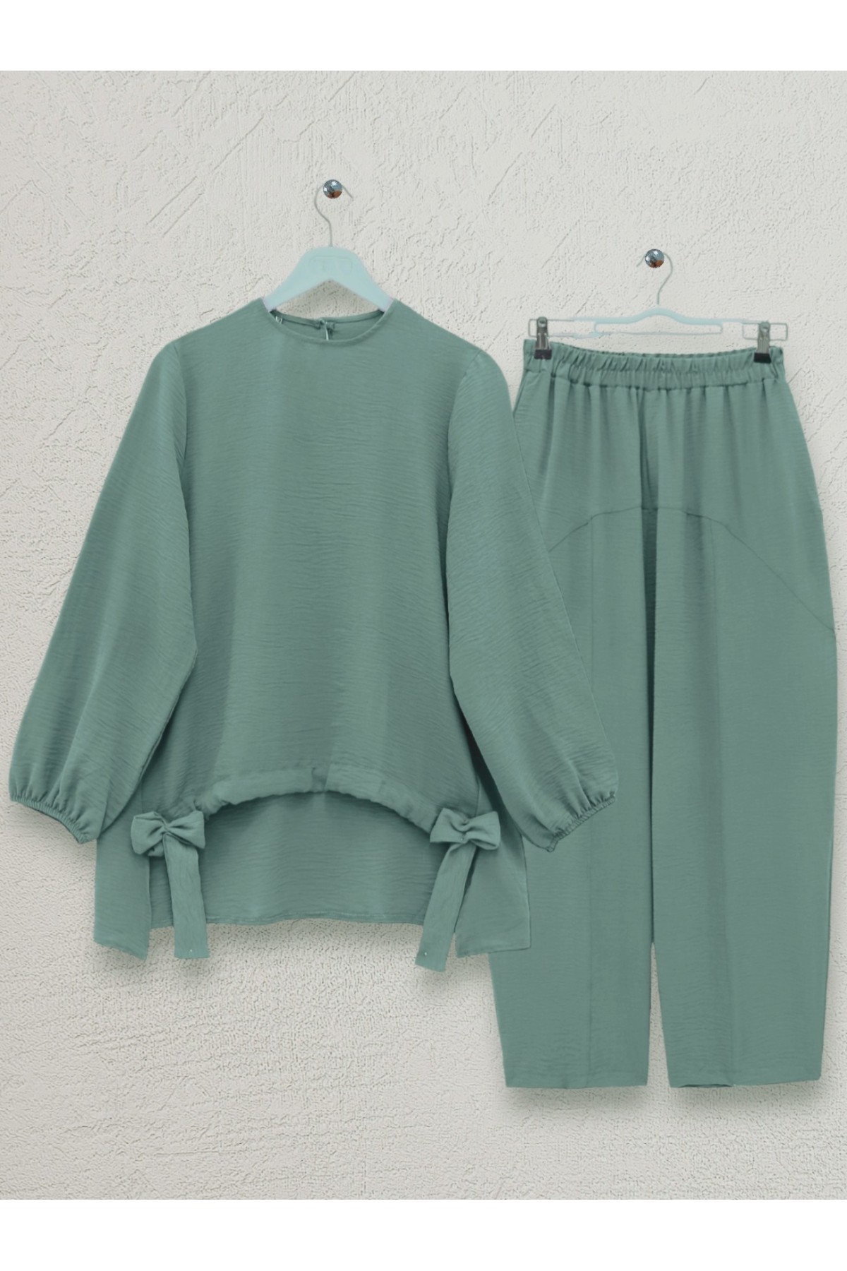 Önden Büzmeli Şalvar Pantolon Ayrobin Salaş Takım -Çağla Y.