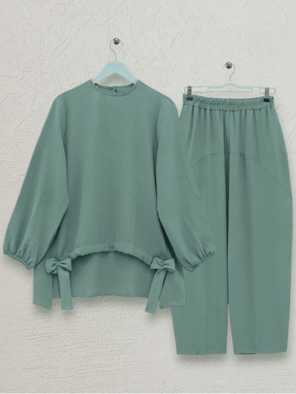 Önden Büzmeli Şalvar Pantolon Ayrobin Salaş Takım -Çağla Y.