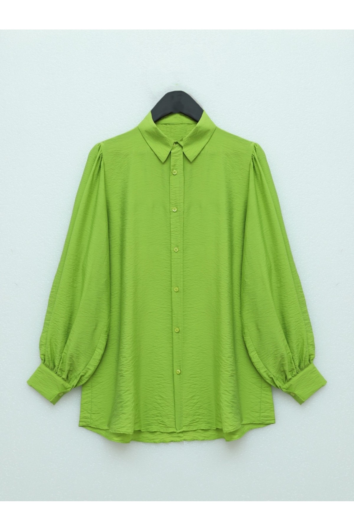 Balon Kol Düz Tunik  -F.Yeşili