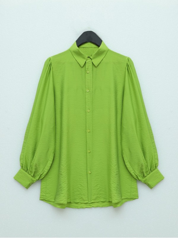 Balon Kol Düz Tunik  -F.Yeşili