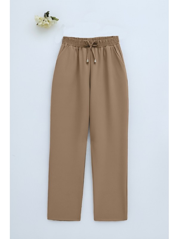 Beli Bağcıklı Dar Paça Pantolon   -Tarçın