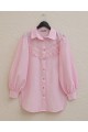 Güpür Püsküllü Ham Keten Balon Kol Gömlek  -Pudra