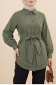 Kendinden Kuşaklı Poplin Tunik -Haki