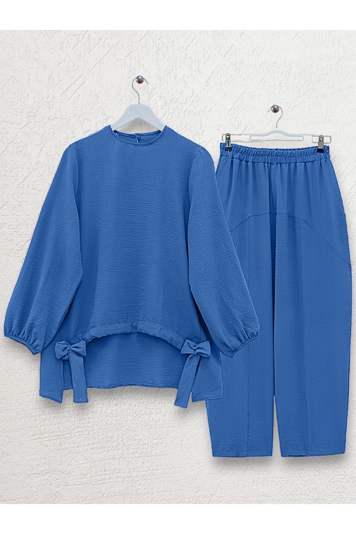 Önden Büzmeli Şalvar Pantolon Ayrobin Salaş Takım -İndigo