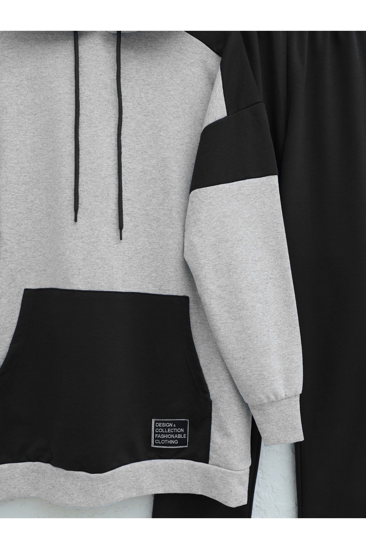 Kanguru Cepli Çift Renkli Takım  -Siyah